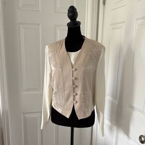 Vintage Just For Petites Beige and Cream Blouse